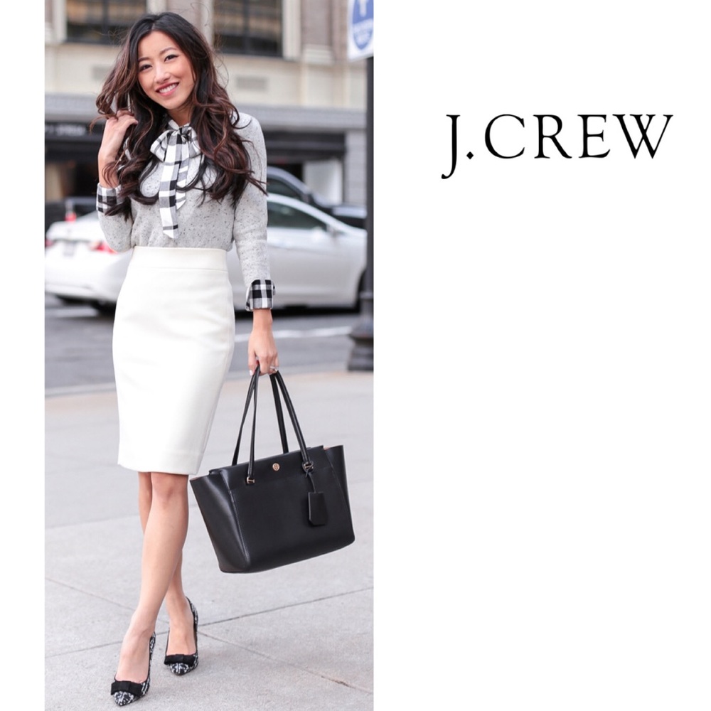 EUC J Crew No. 2 Pencil Skirt Wool Ivory 6